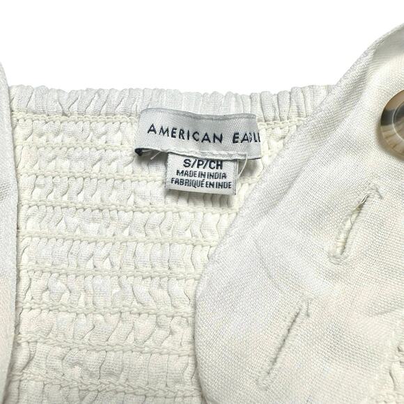 American Eagle | Women | White V-Neck Linen Blend Crossover Short Romper | Small - Picture 7 of 13